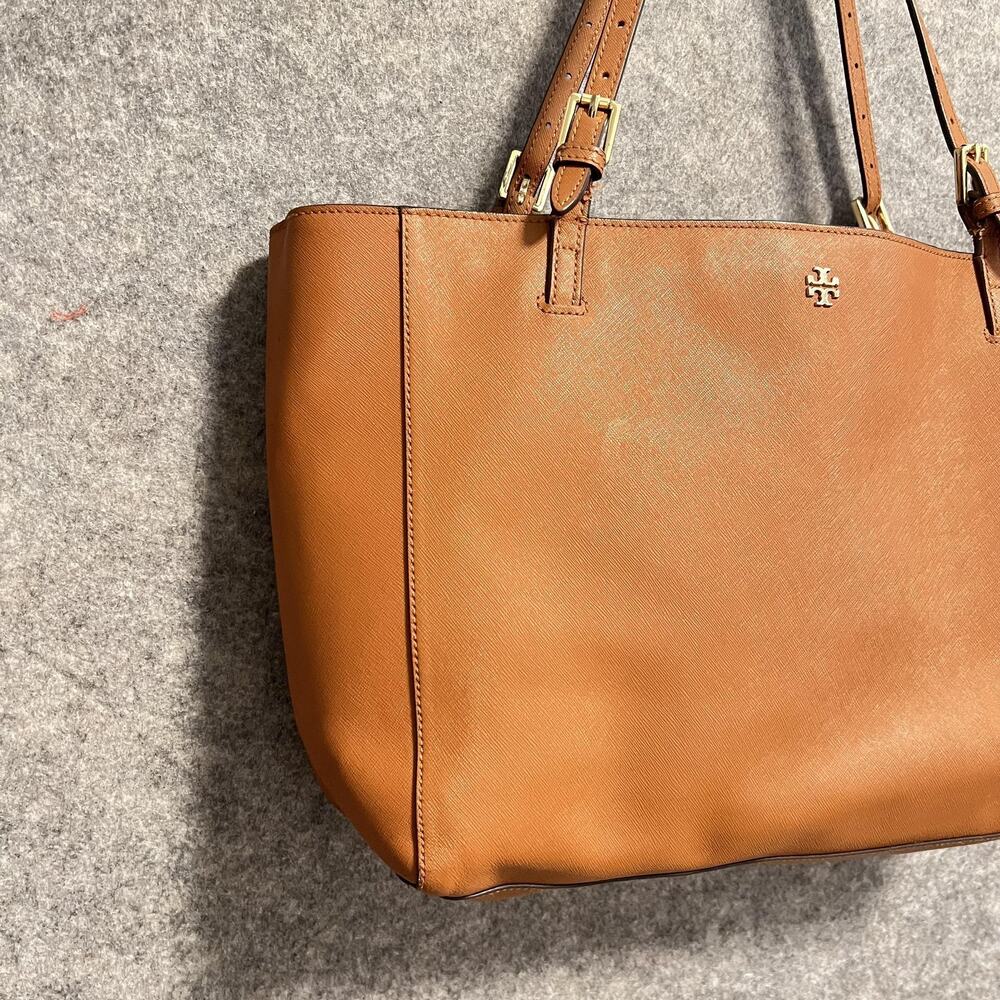 Tory Burch Bag Womens Size Large Brown Leather Tote Shoulder Purse Zip Logo - Picture 2 of 16